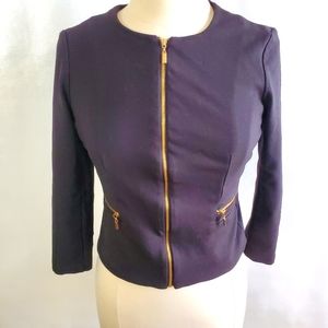 Roz & Ali Modern Black Zip Up Jacket Size Small